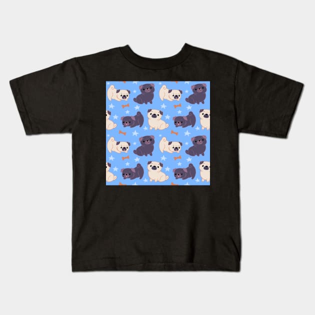 Blue Pug Pattern Kids T-Shirt by esturgeo